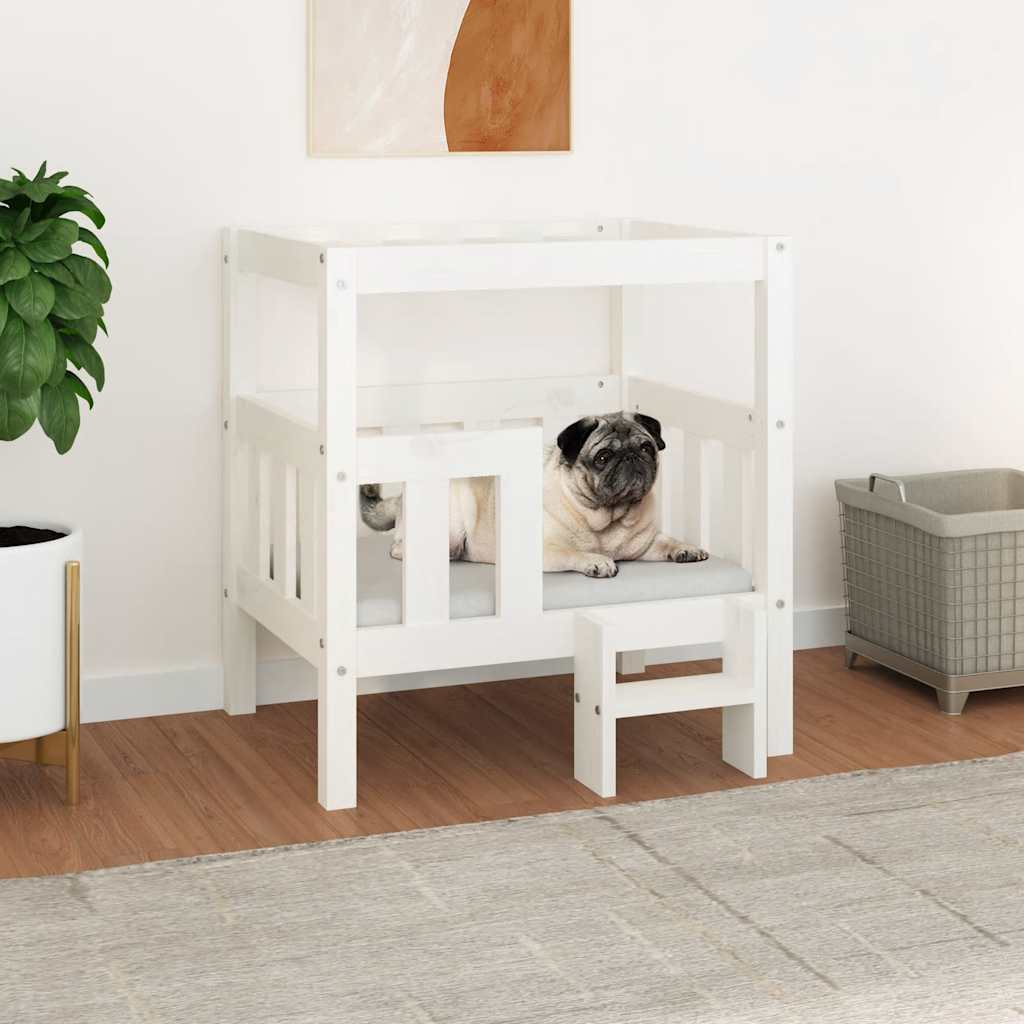 Hundeseng hvit 65,5x50,5x70 cm heltre furu vidaXL