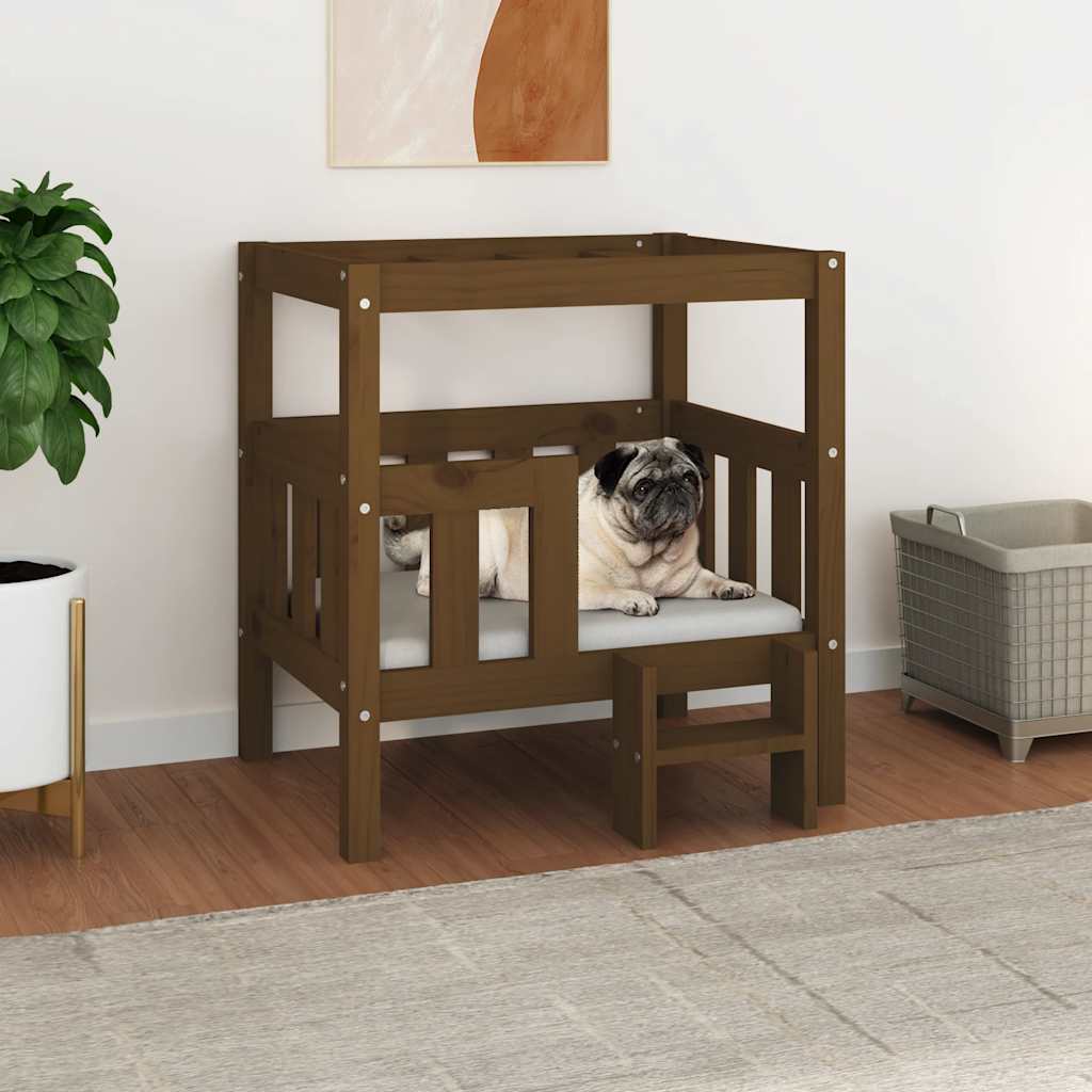Hundeseng honningbrun 65,5x50,5x70 cm heltre furu