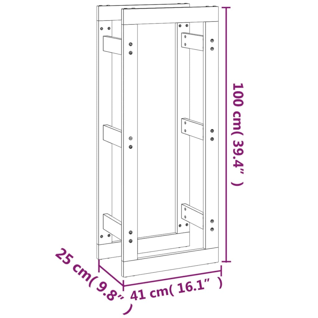 Vedstativ hvit 41x25x100 cm heltre furu