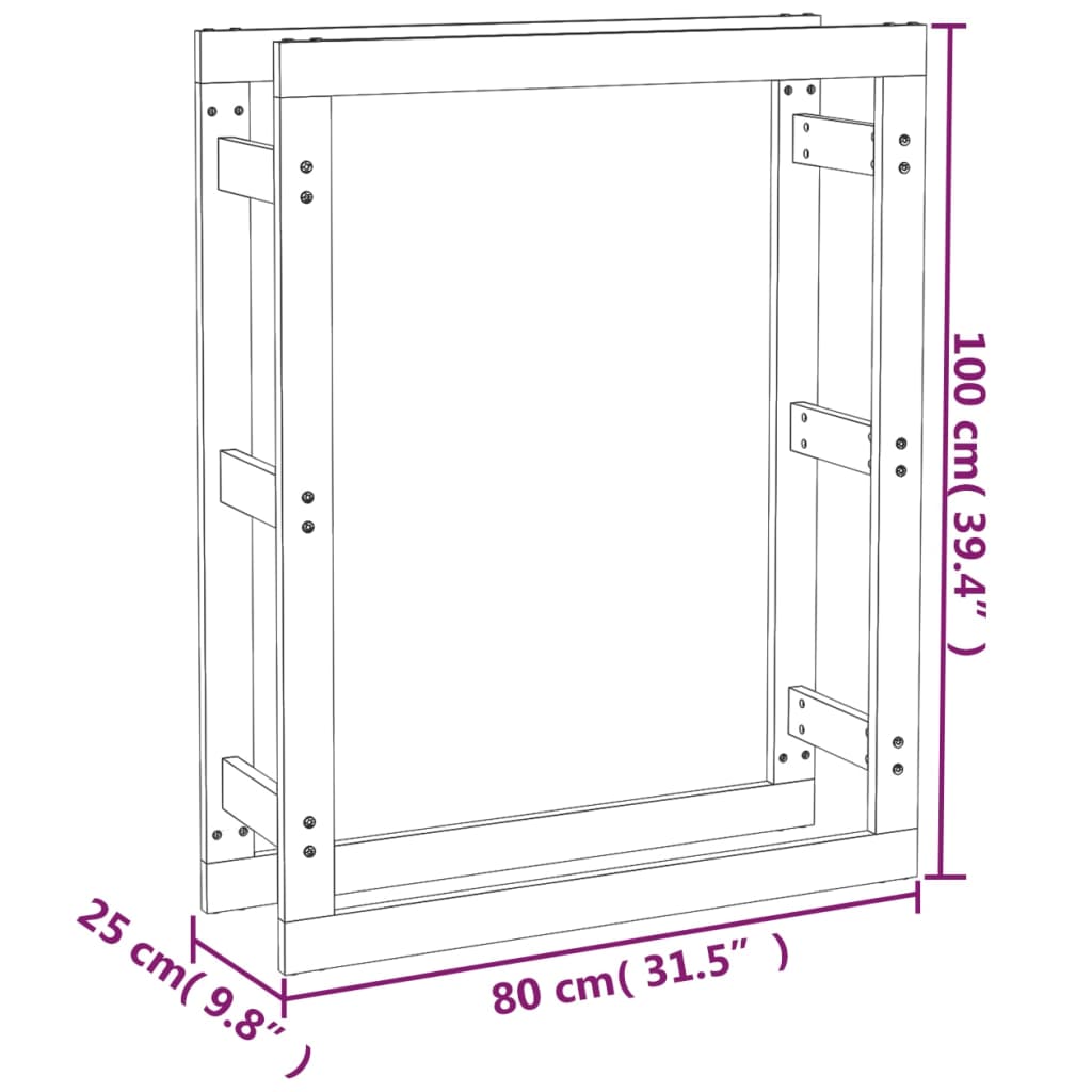Vedstativ grå 80x25x100 cm heltre furu