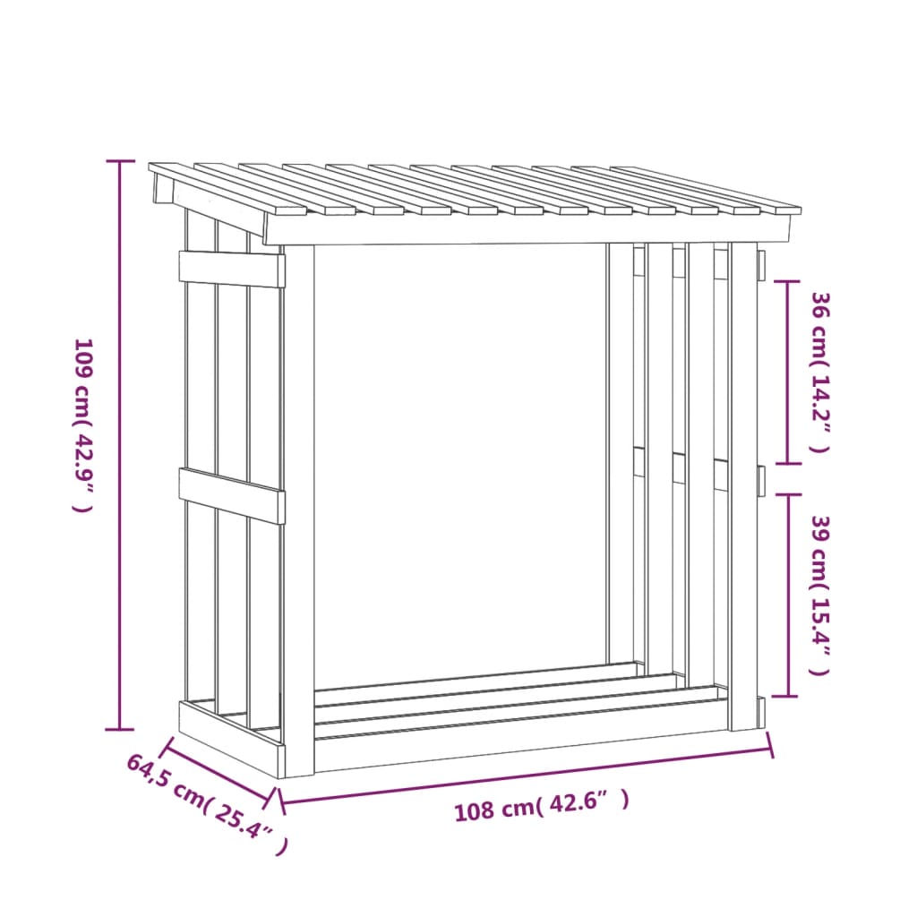 Vedstativ hvit 108x64,5x109 cm heltre furu