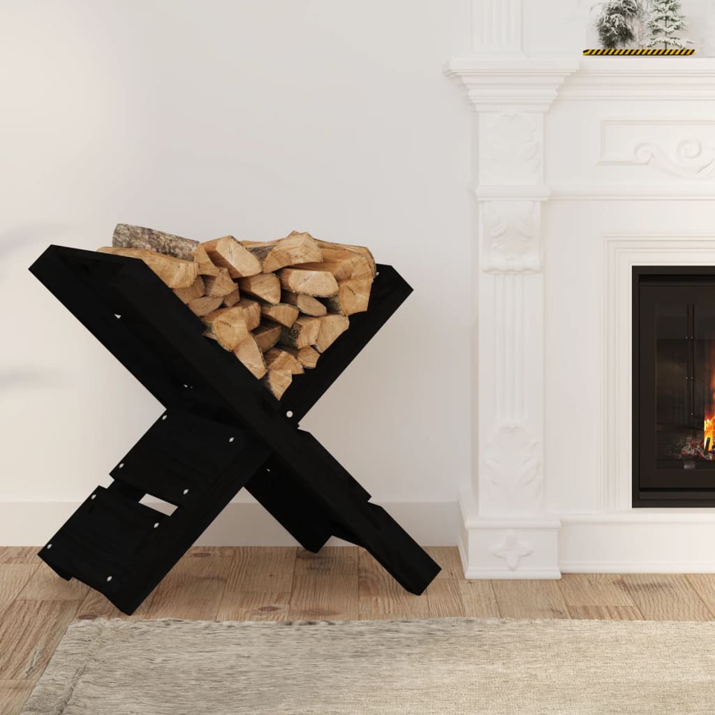 Vedstativ svart 47x39,5x48 cm heltre furu