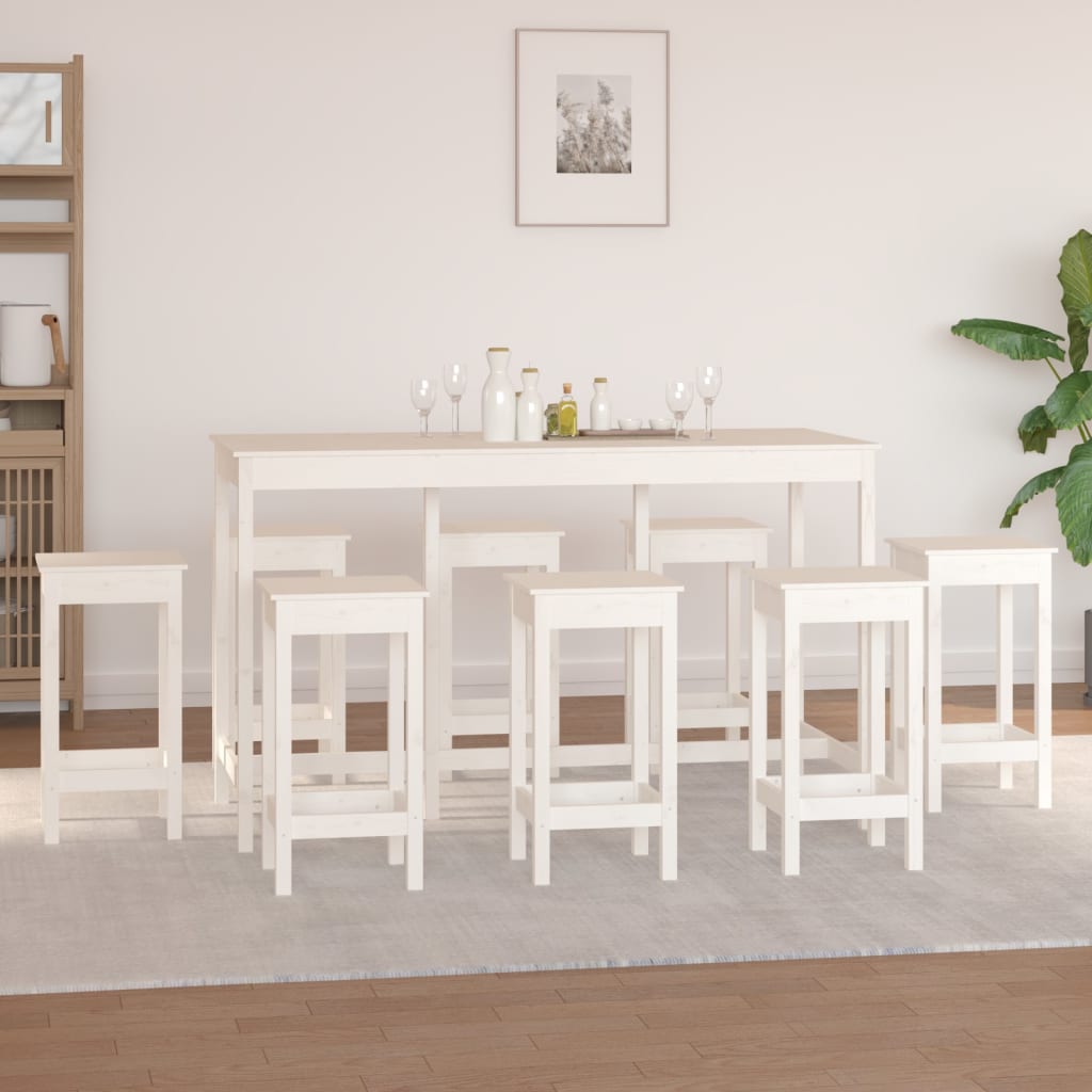 Barsett 9 deler hvit heltre furu vidaXL