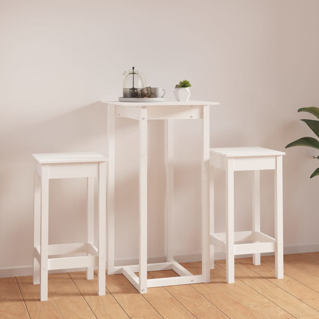 Barsett 3 deler hvit heltre furu vidaXL
