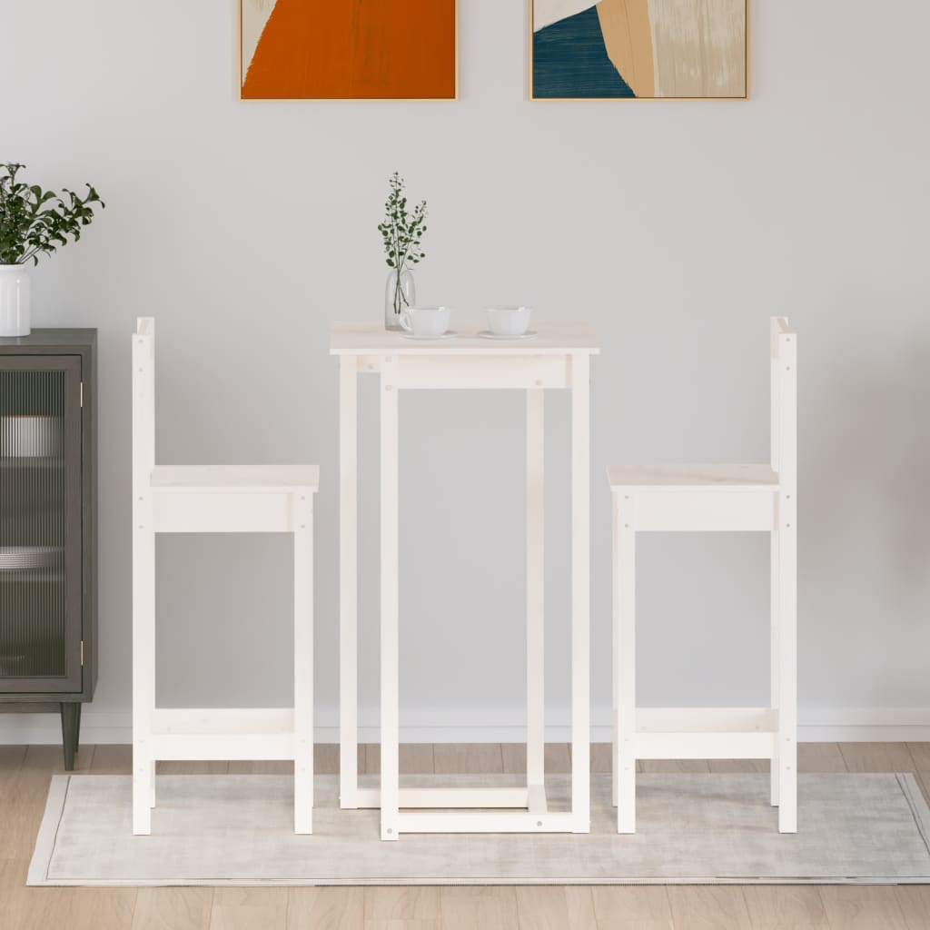 Barsett 3 deler hvit heltre furu vidaXL