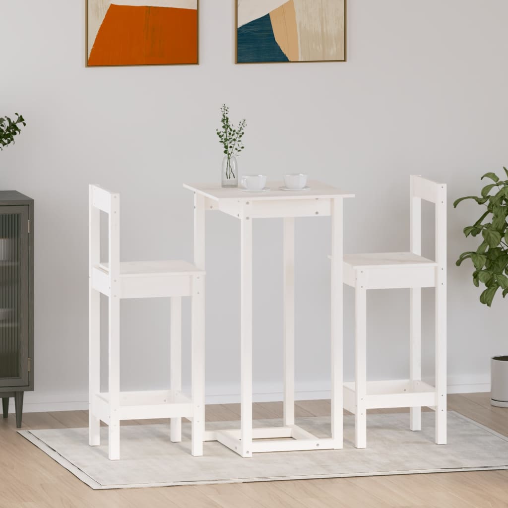 Barsett 3 deler hvit heltre furu vidaXL
