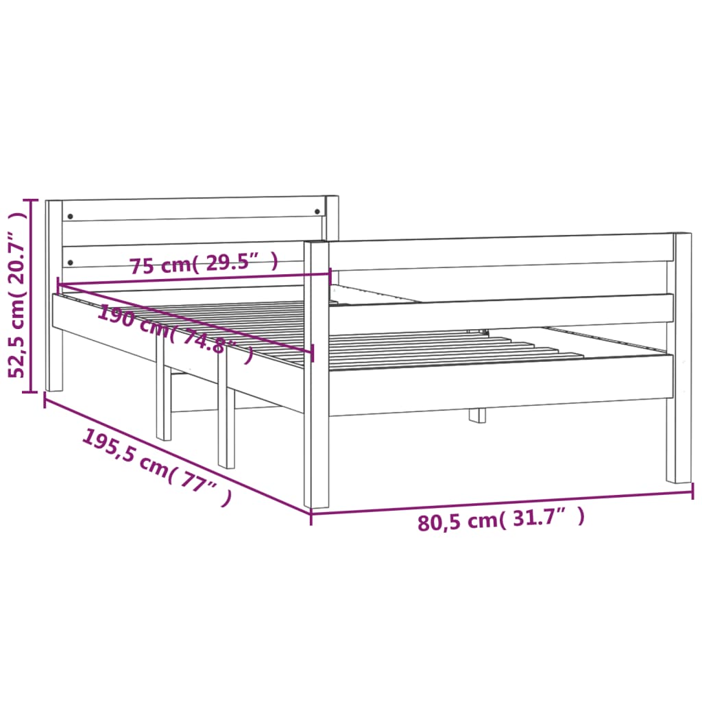 Sengeramme uten madrass hvit 75x190 cm heltre furu
