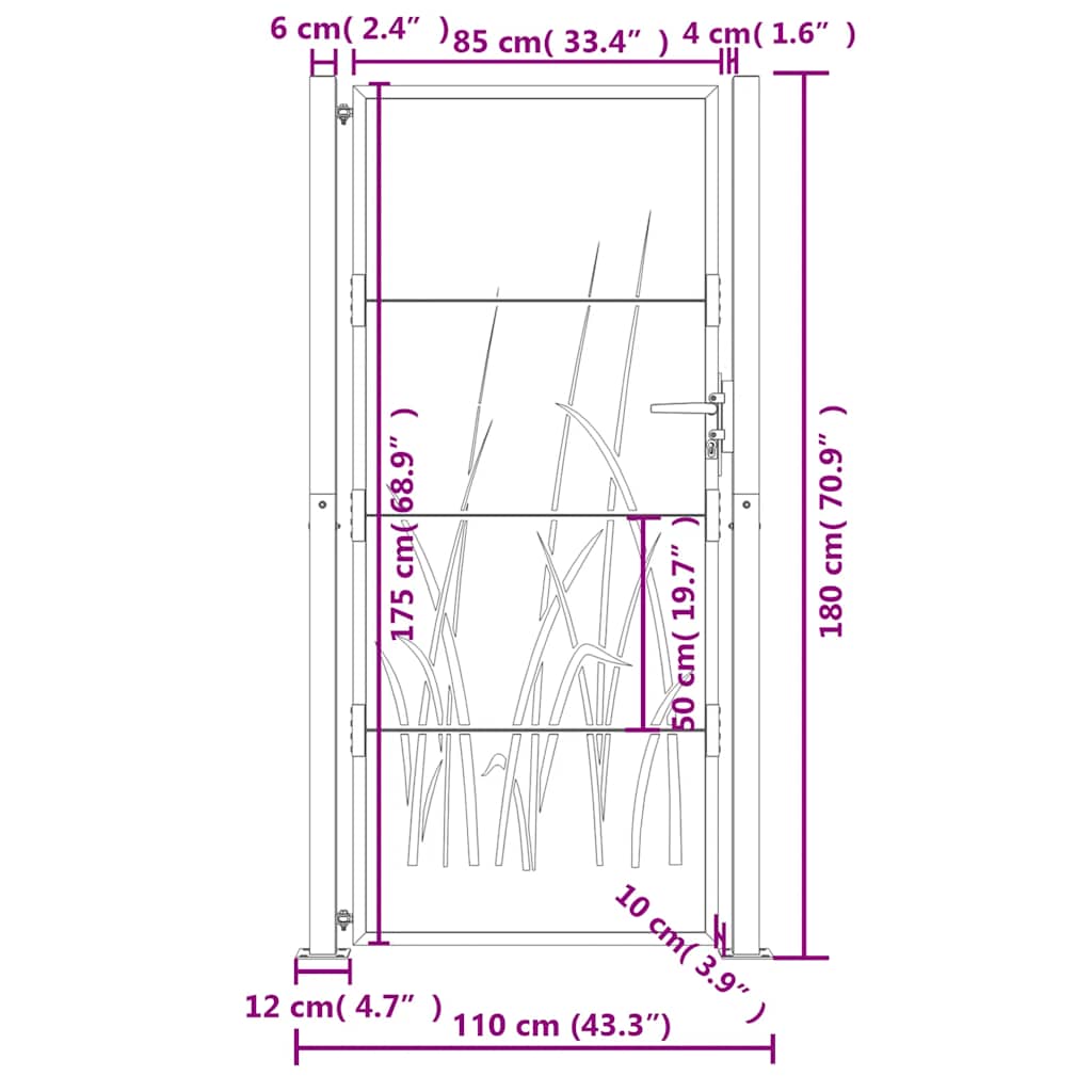 Hageport antrasitt 100x175 cm stålgressdesign