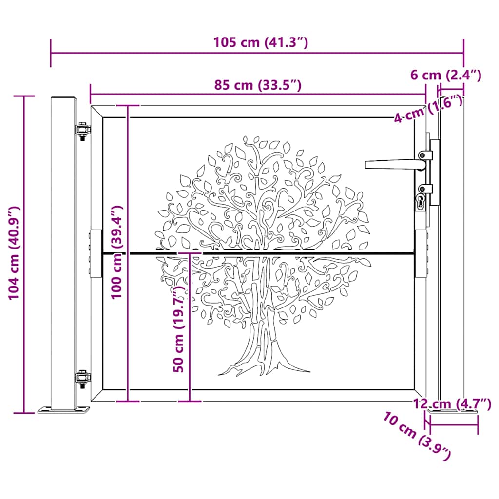 Hageport 100x100 cm cortenstål bambusdesign