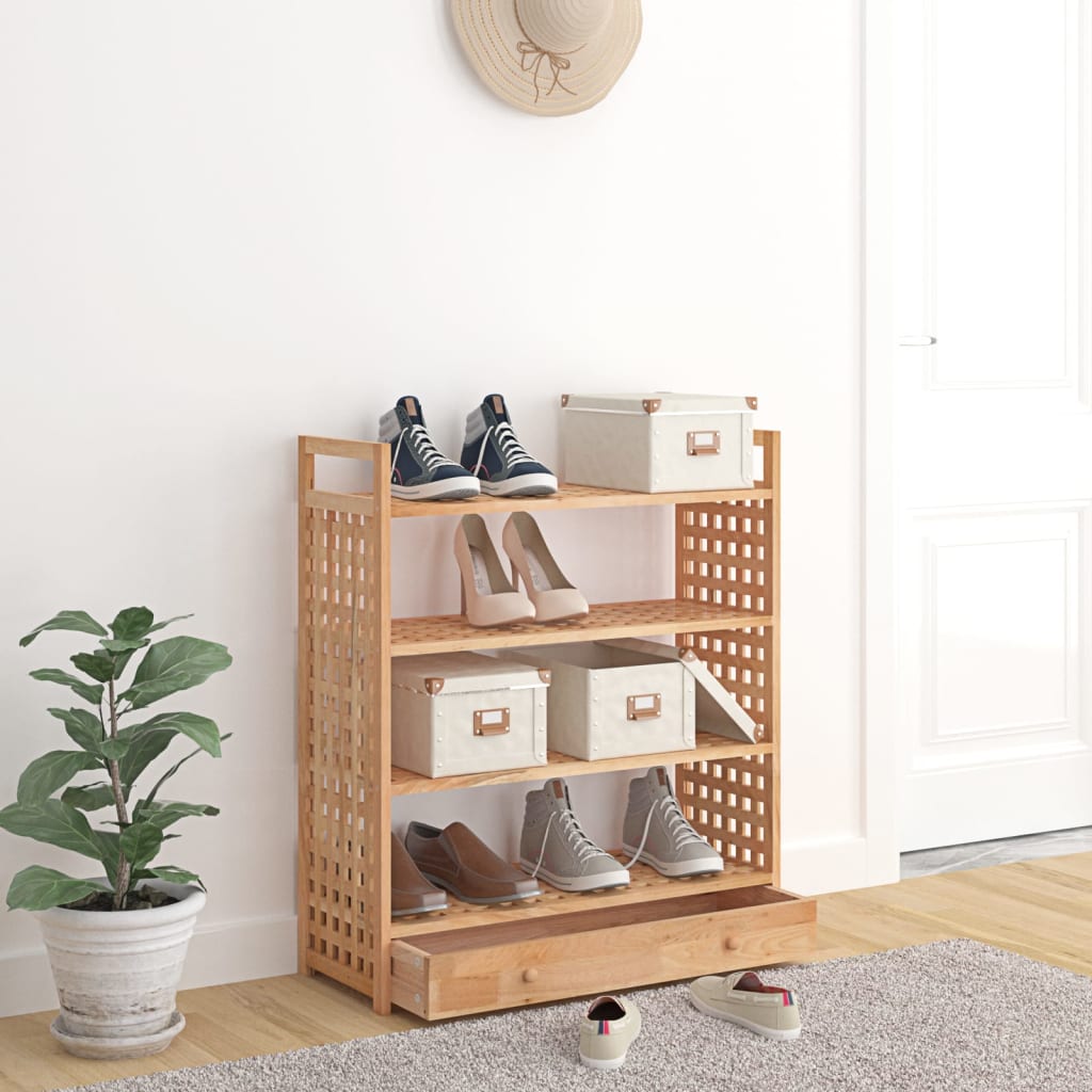 Skohylle med skuff 70x27x81 cm heltre valnøtt