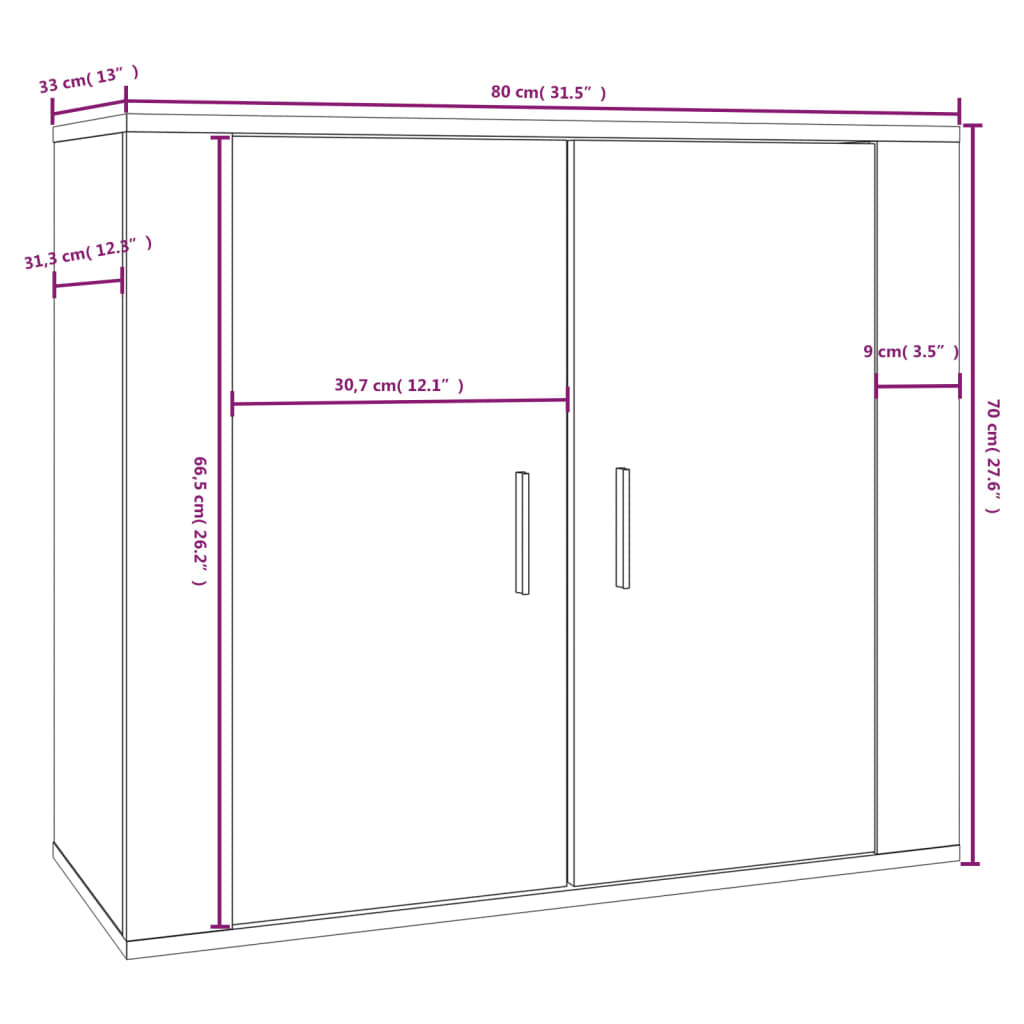 Skjenk hvit 80x33x70 cm konstruert tre vidaXL