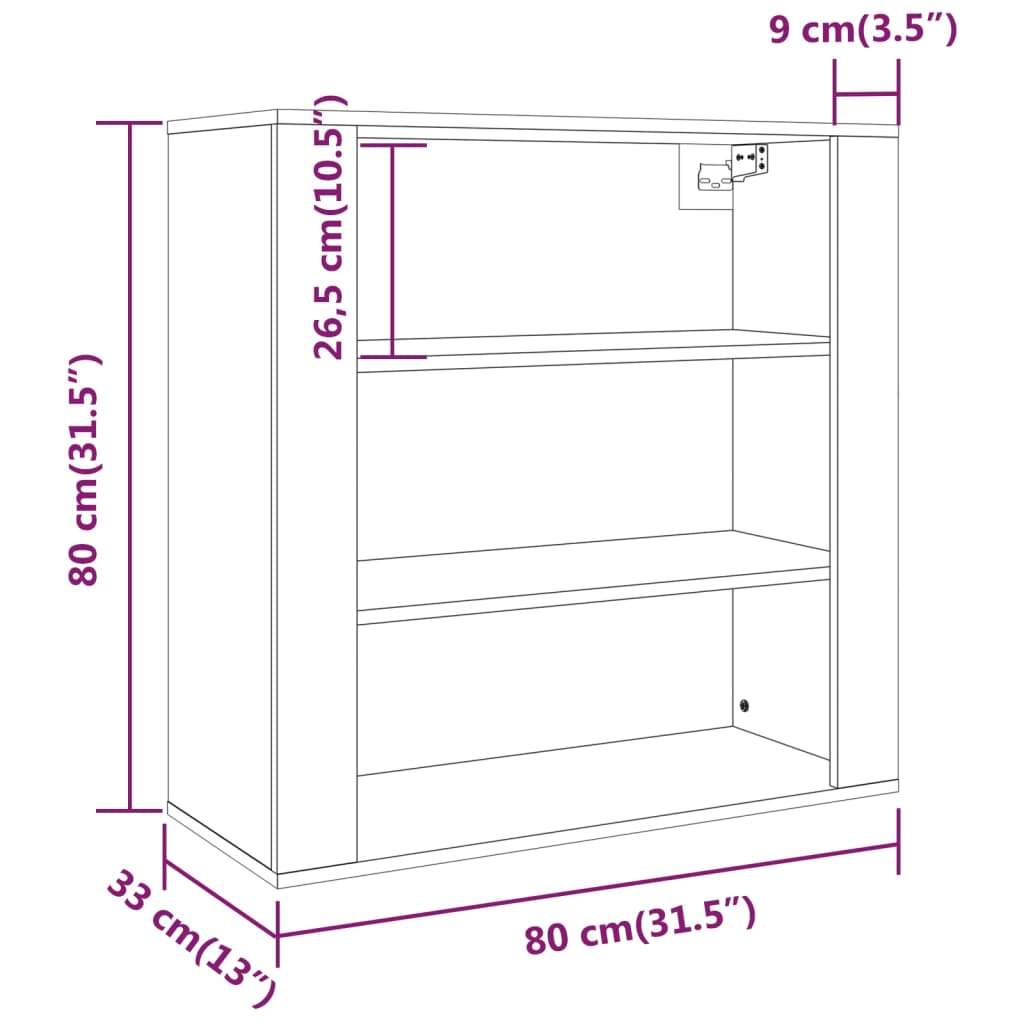 Veggskap sonoma eik 80x33x80 cm konstruert tre