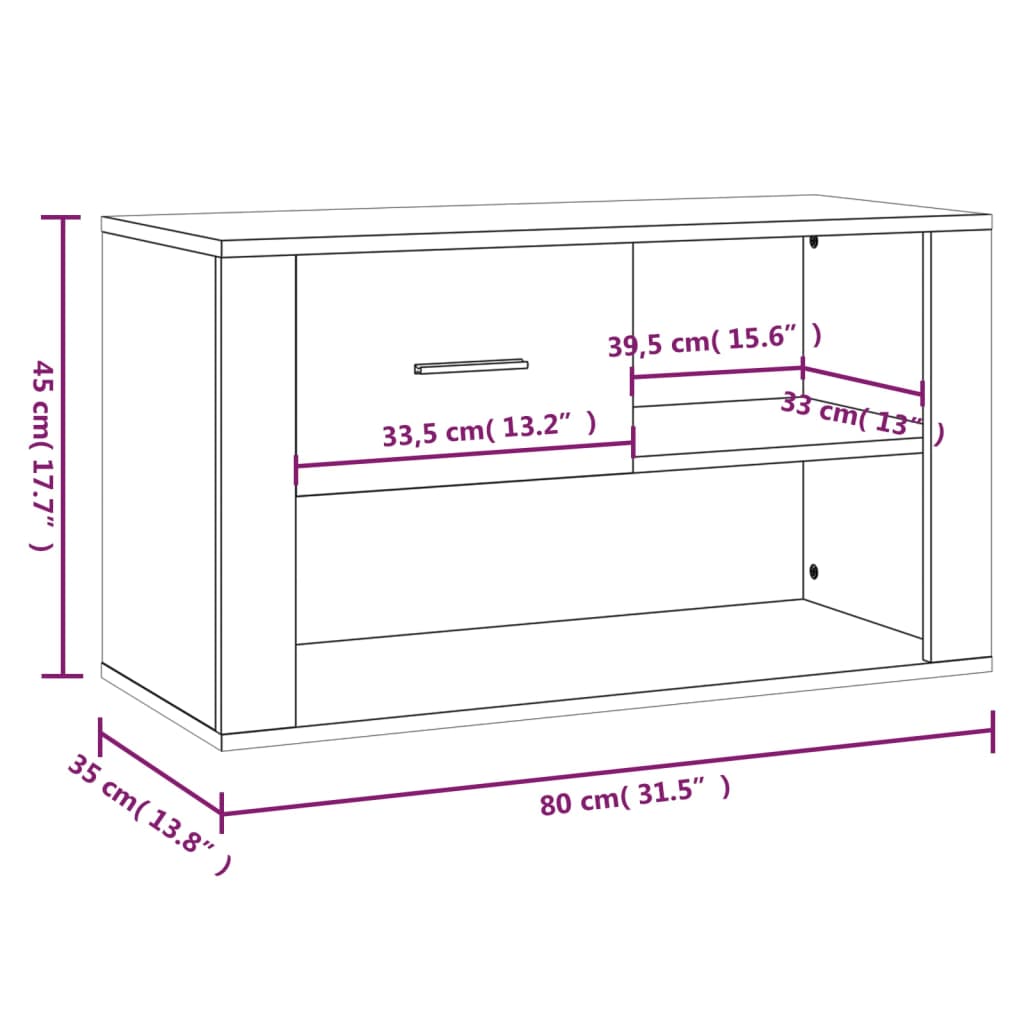 Skoskap brun eik 80x35x45 cm konstruert tre