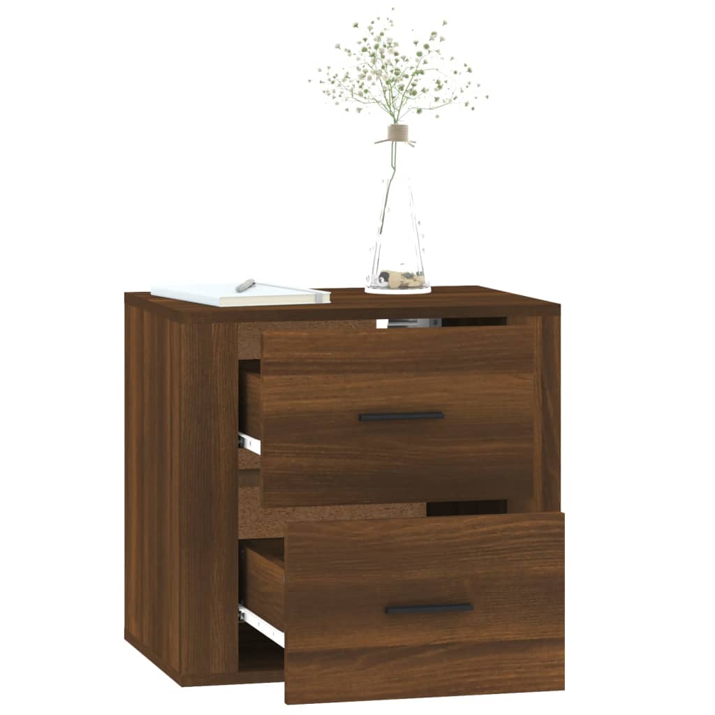 Veggmontert nattbord brun eik 50x36x47 cm