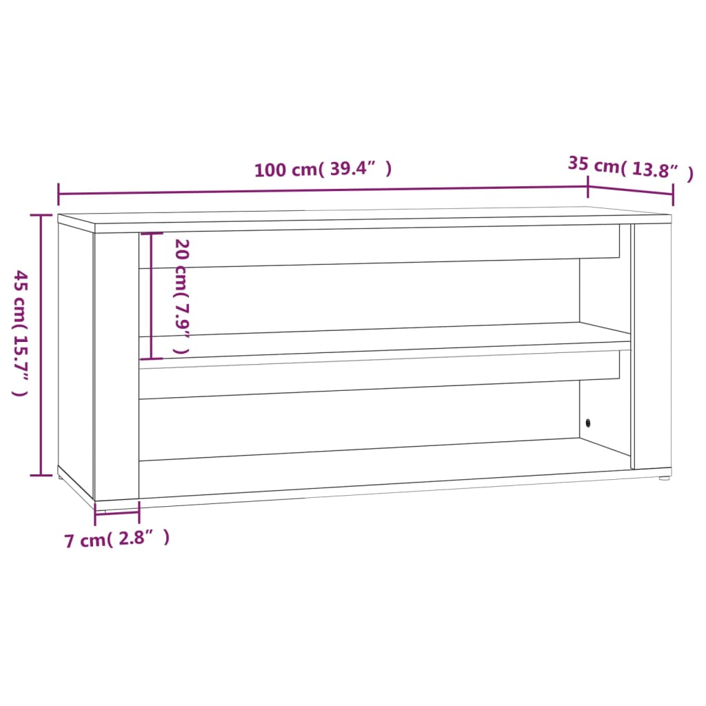Skohylle sonoma eik 100x35x45 cm konstruert tre