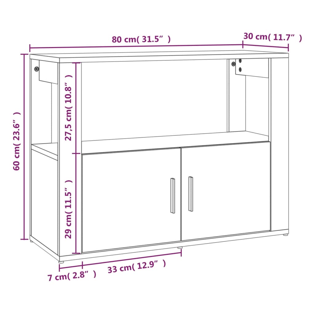 Skjenk sonoma eik 80x30x60 cm konstruert tre