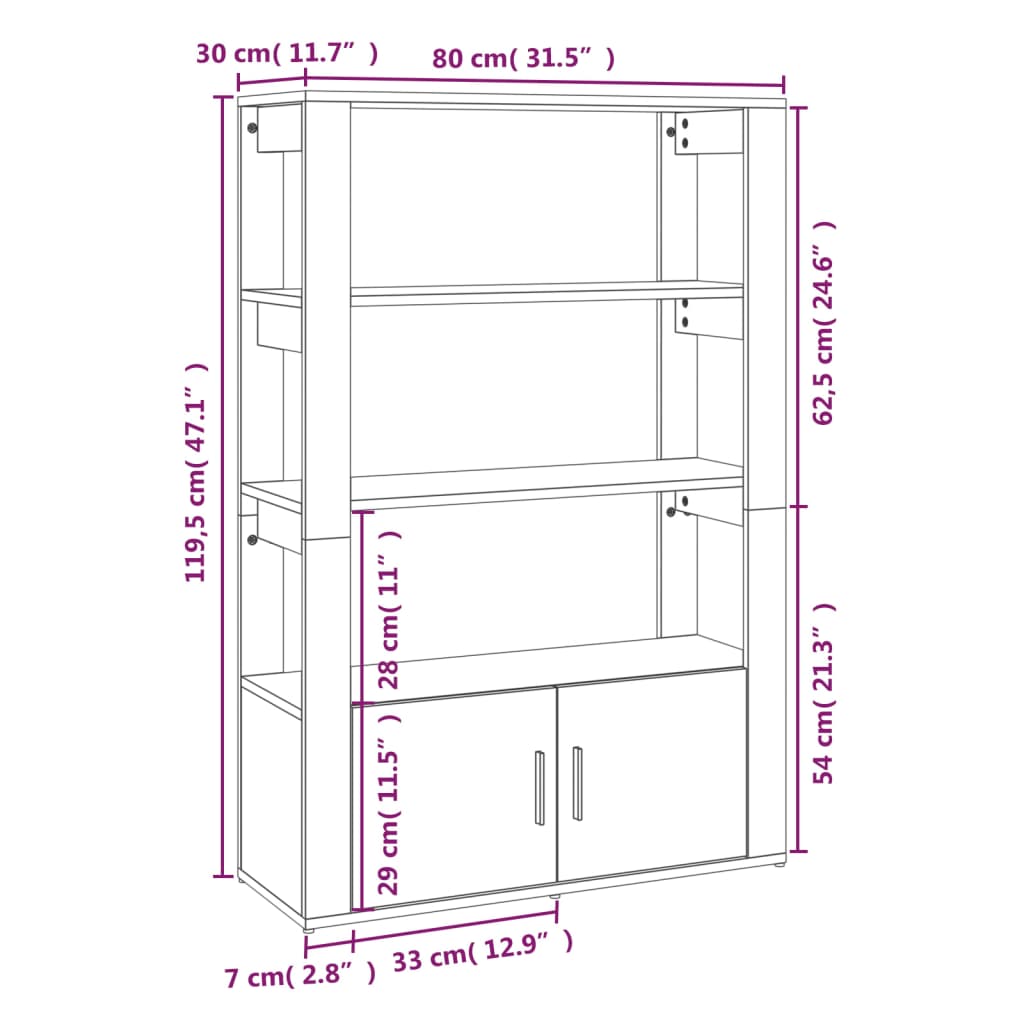 Skjenk røkt eik 80x30x119,5 cm konstruert tre