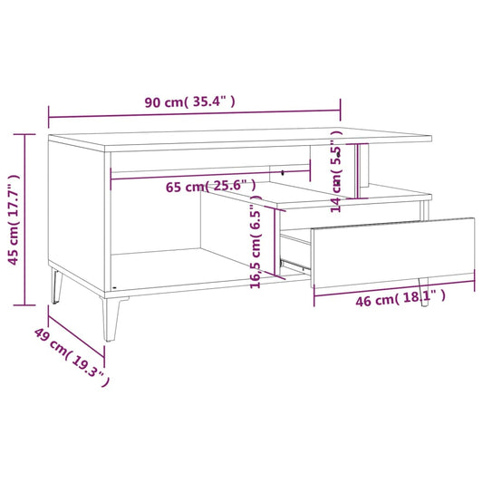 Salongbord hvit 90x49x45 cm konstruert tre vidaXL