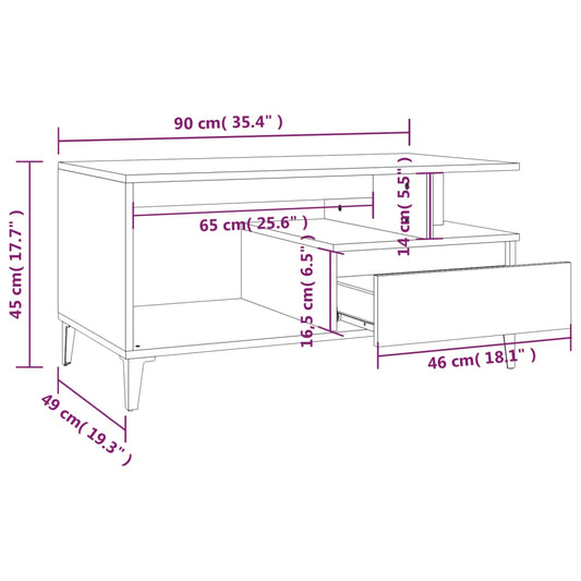 Salongbord sonoma eik 90x49x45 cm konstruert tre