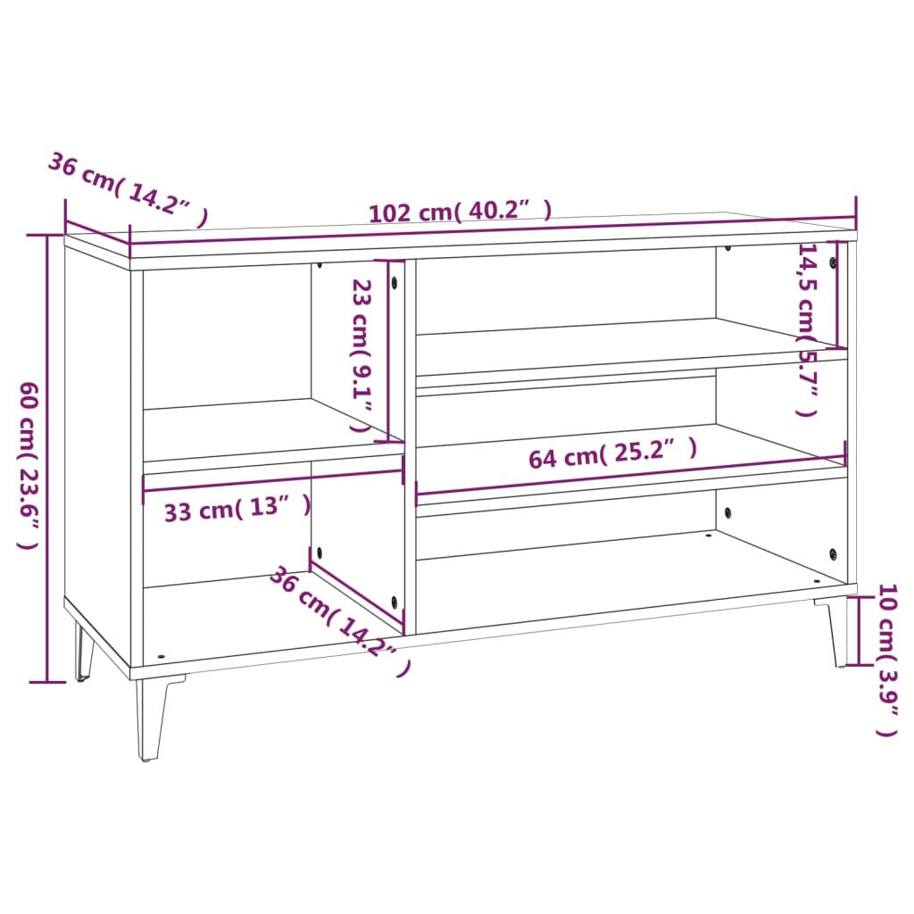 Skoskap hvit 102x36x60 cm konstruert tre