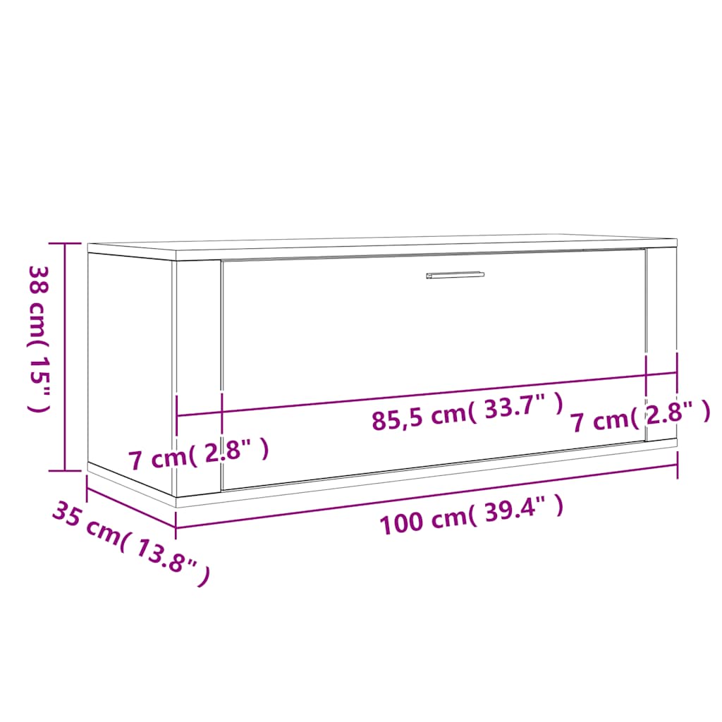 Veggmontert skoskap sonoma eik 100x35x38 cm konstruert tre