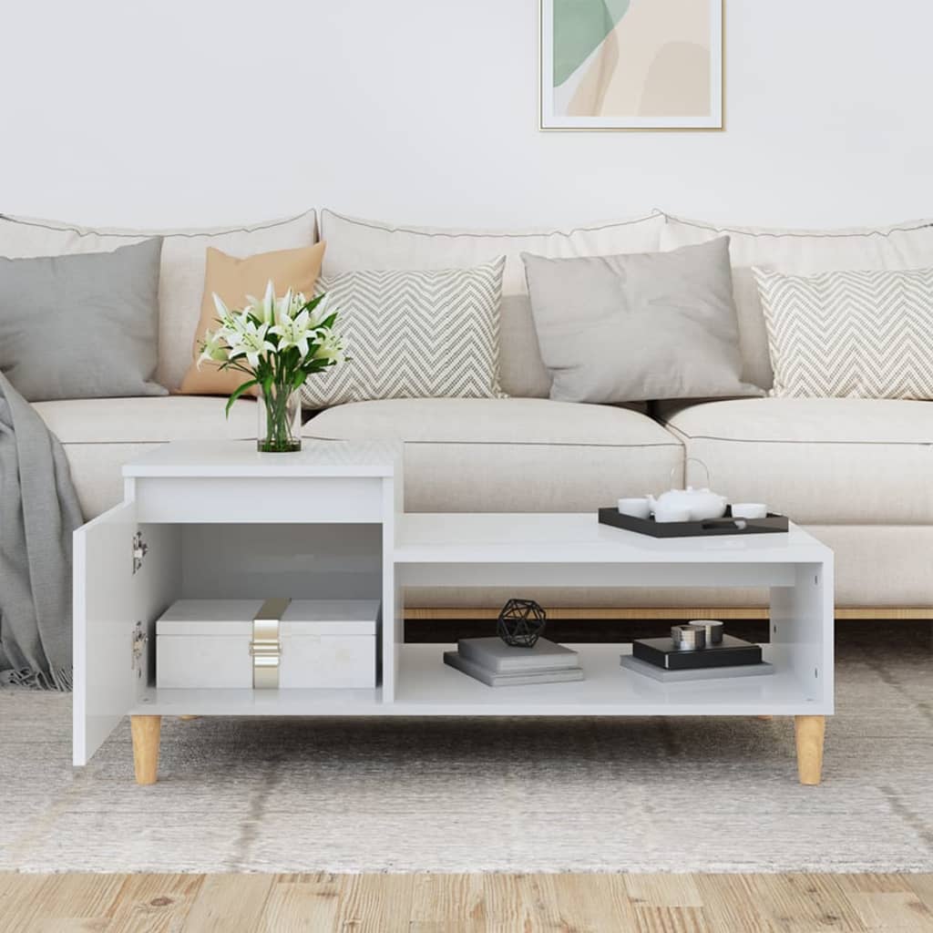 Salongbord høyglans hvit 100x50x45 cm konstruert tre