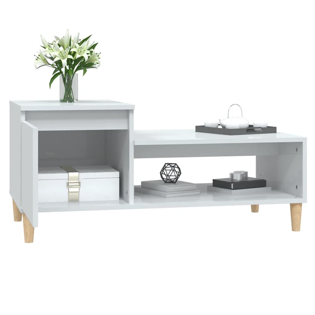 Salongbord høyglans hvit 100x50x45 cm konstruert tre
