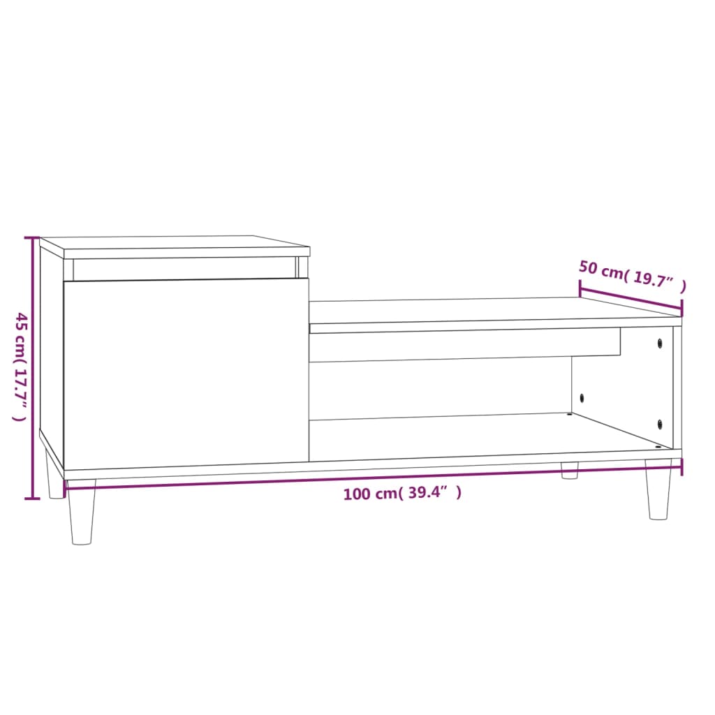 Salongbord høyglans hvit 100x50x45 cm konstruert tre