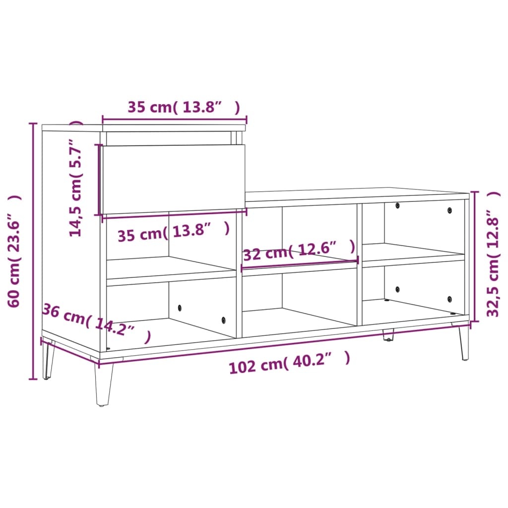 Skoskap sonoma eik 102x36x60 cm konstruert tre