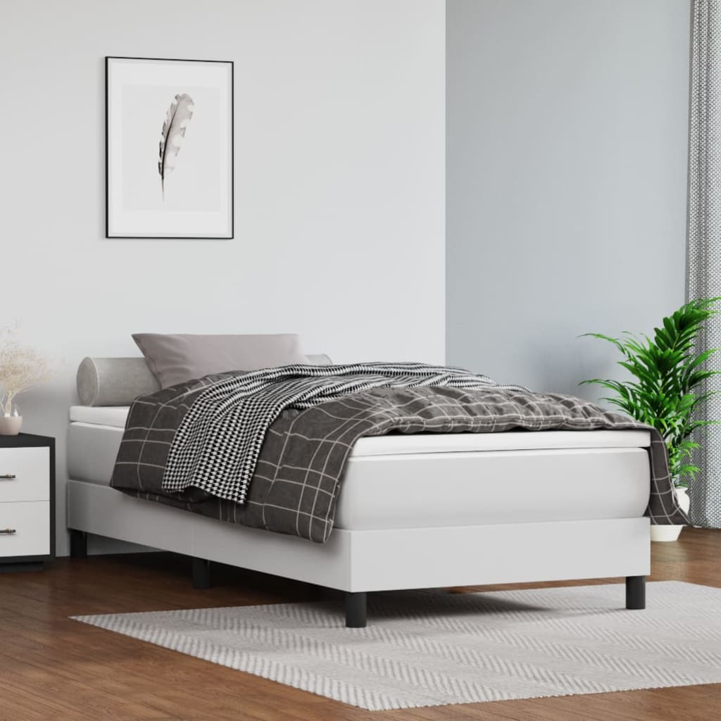 Boxspring-sengeramme hvit 90x190 cm Single kunstskinn