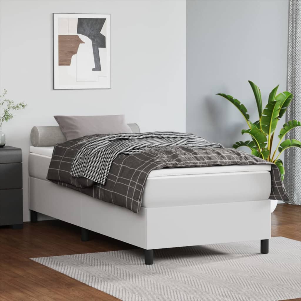 Boxspring-sengeramme hvit 90x190 cm Single kunstskinn