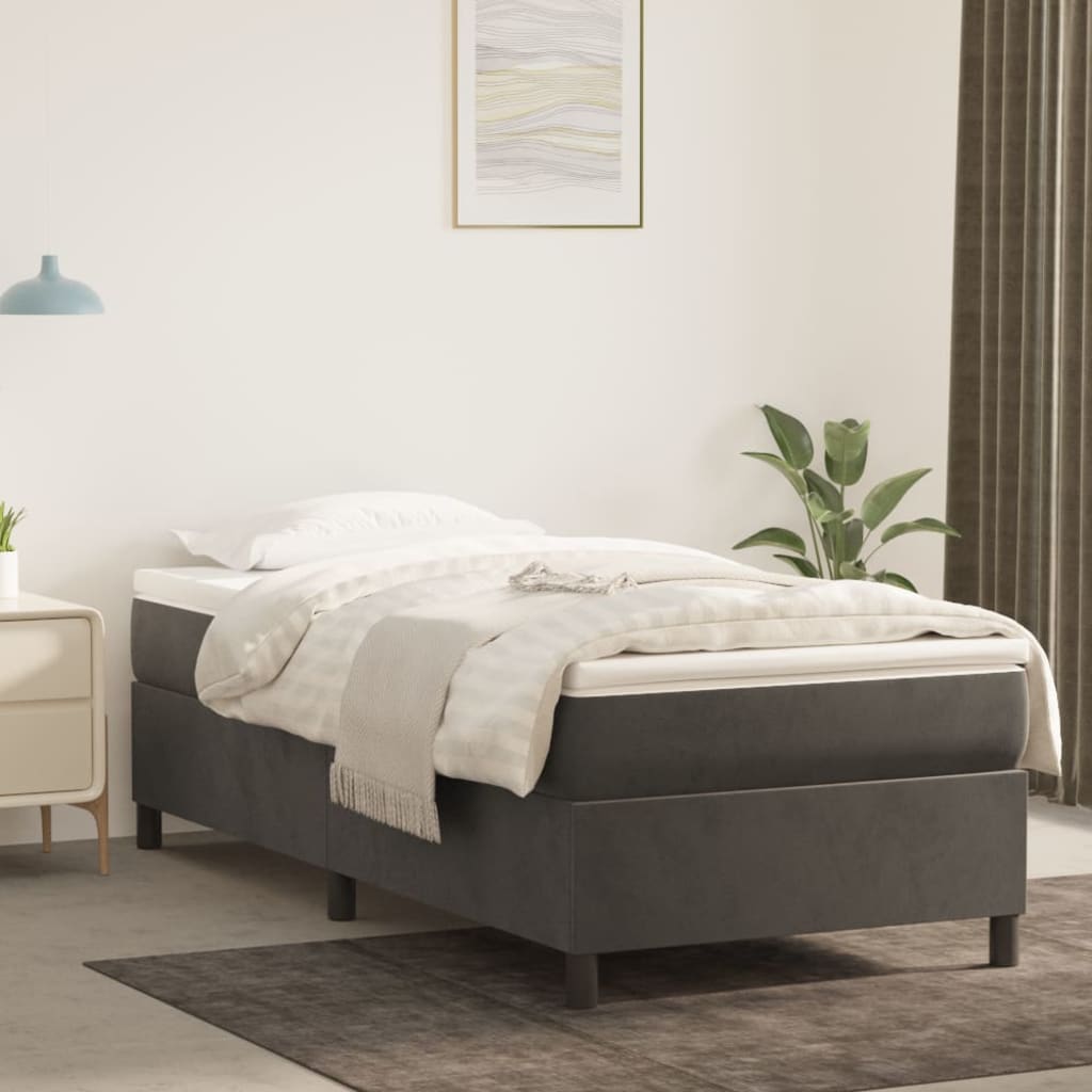 Boxspring-sengeramme mørkegrå 90x190 cm Single fløyel