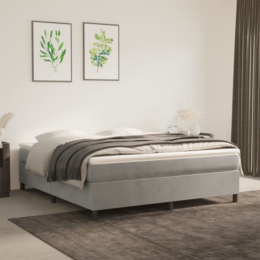 Boxspring-sengeramme lysegrå 180x200 cm Super King fløyel