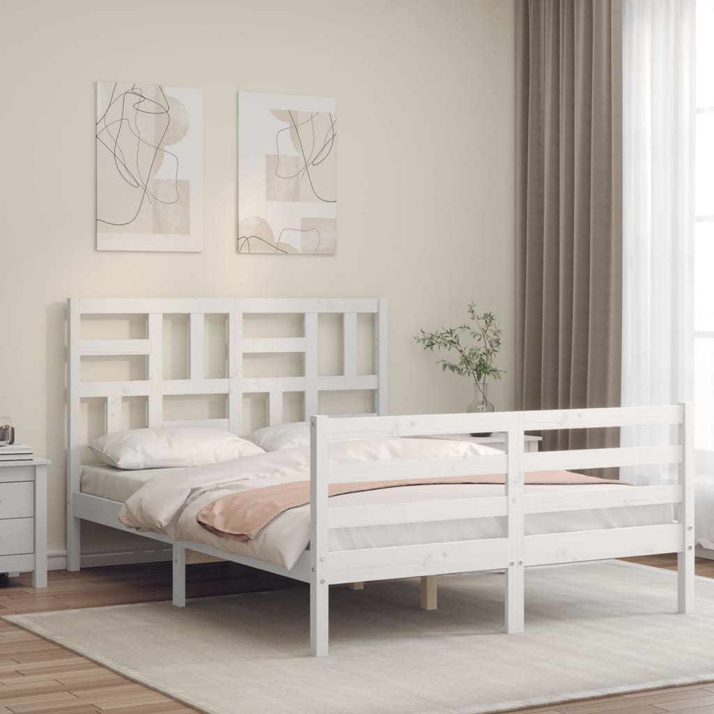 Sengeramme med hodegavl hvit 140x200 cm heltre