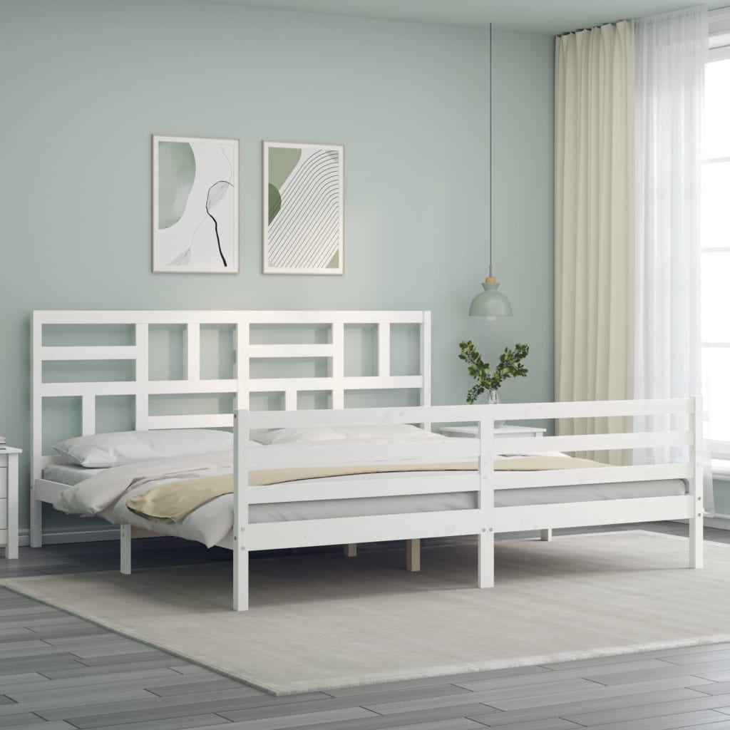 Sengeramme med hodegavl hvit 200x200 cm heltre