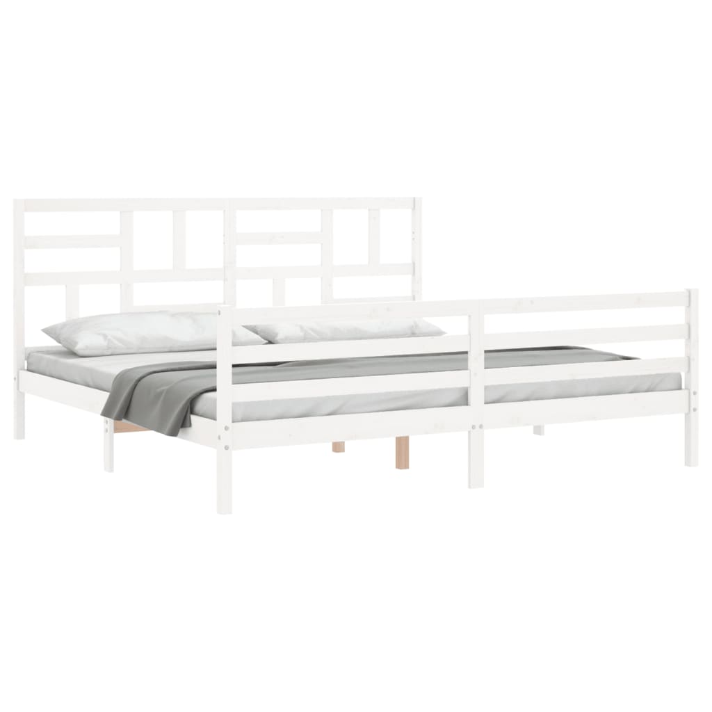 Sengeramme med hodegavl hvit 200x200 cm heltre