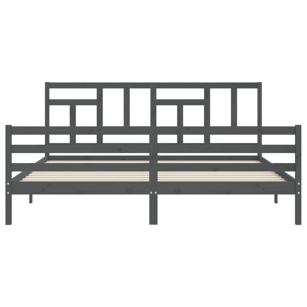 Sengeramme med hodegavl grå 200x200 cm heltre
