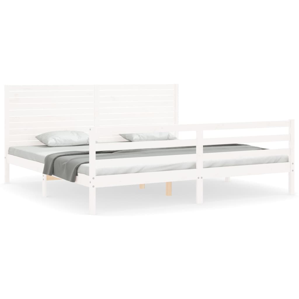 Sengeramme med hodegavl hvit 200x200 cm heltre