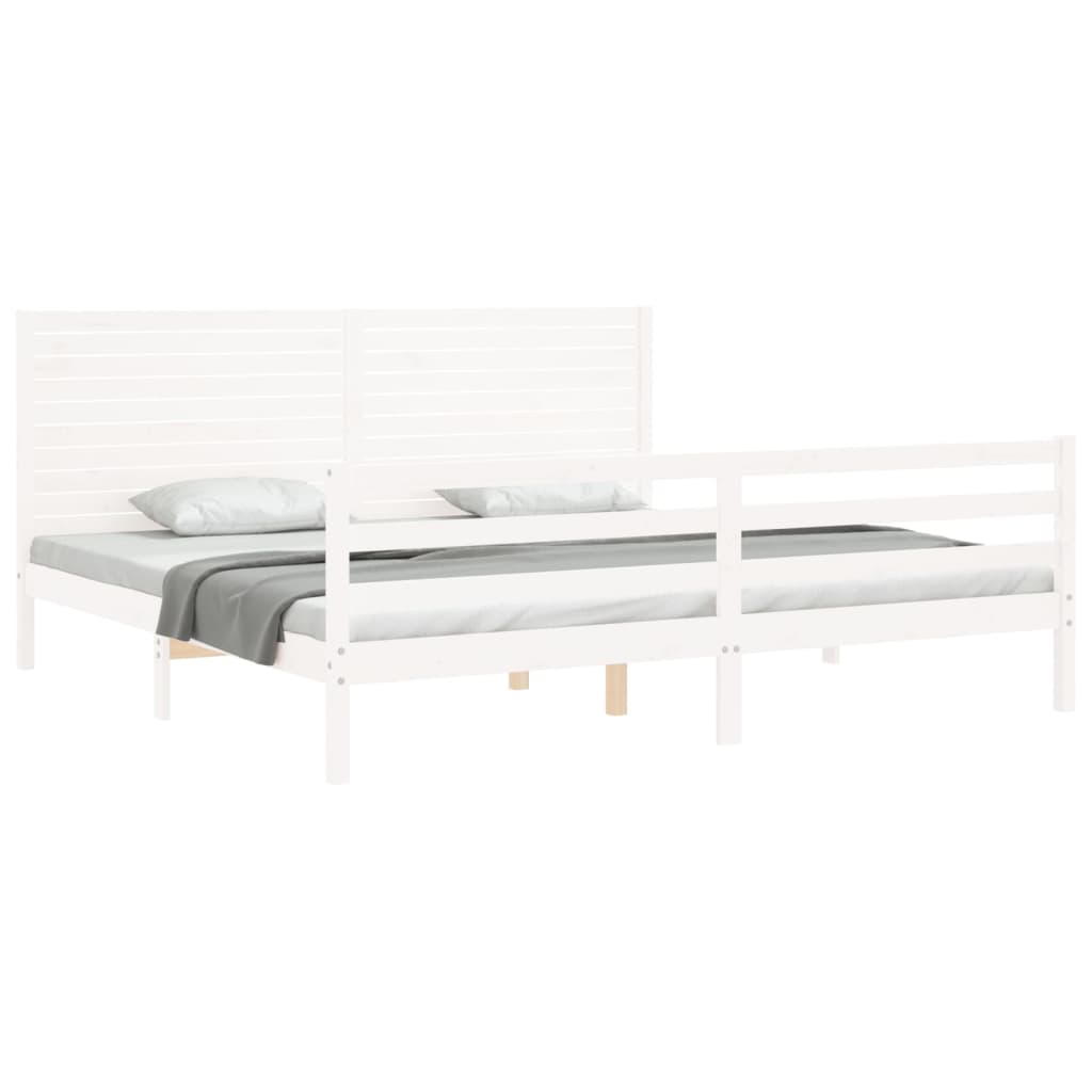Sengeramme med hodegavl hvit 200x200 cm heltre