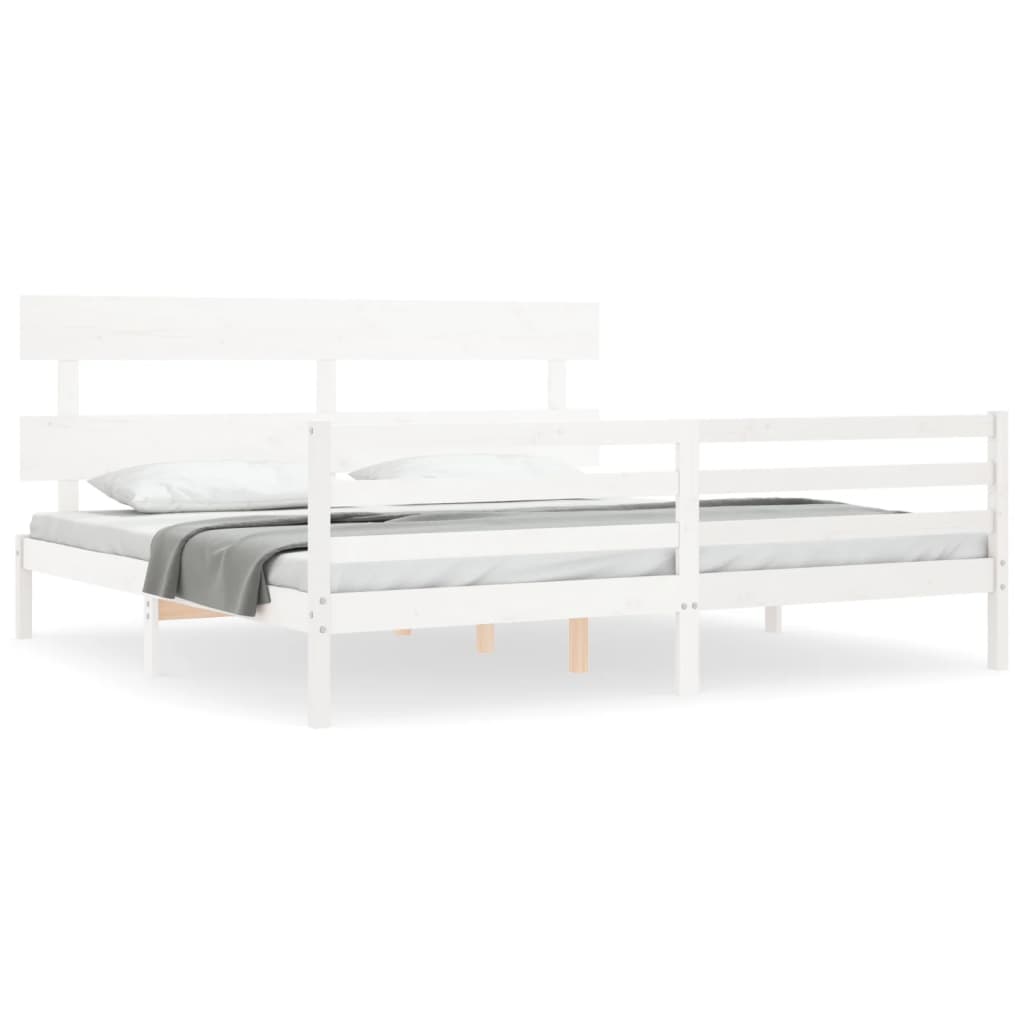 Sengeramme med hodegavl hvit 200x200 cm heltre