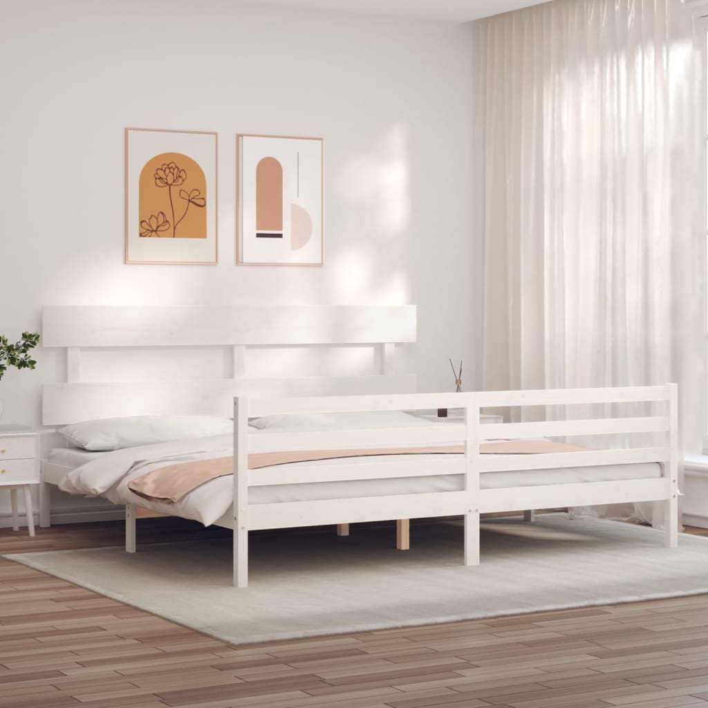 Sengeramme med hodegavl hvit 200x200 cm heltre
