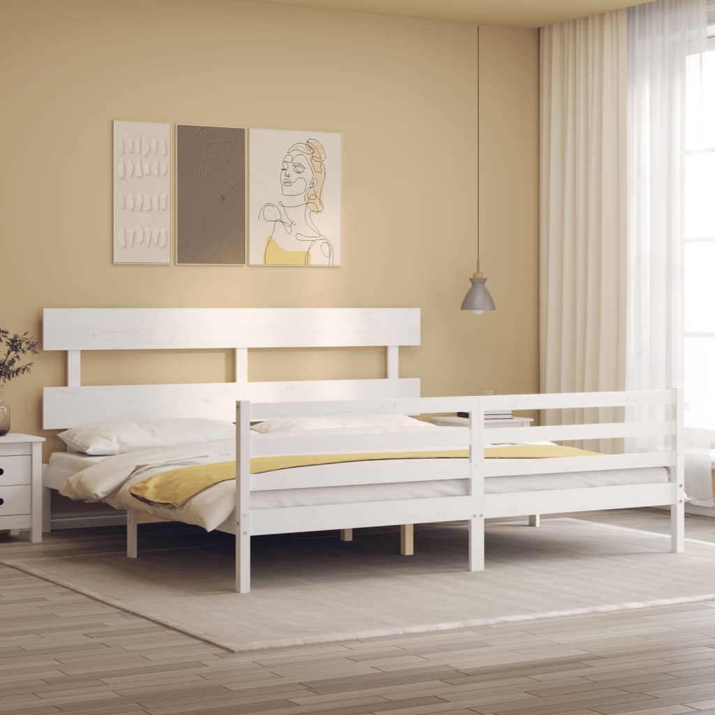Sengeramme med hodegavl hvit 200x200 cm heltre