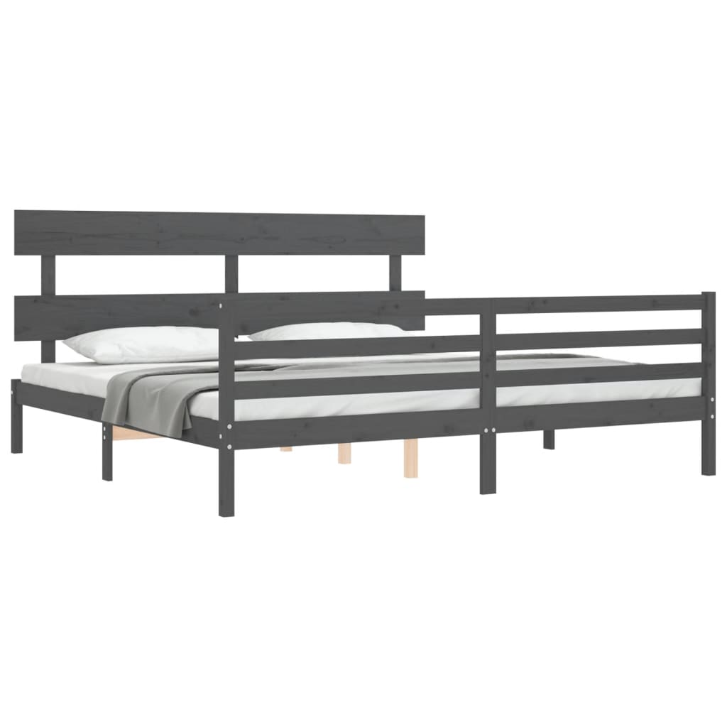 Sengeramme med hodegavl grå 200x200 cm heltre