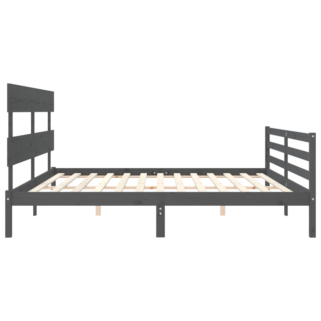 Sengeramme med hodegavl grå 200x200 cm heltre