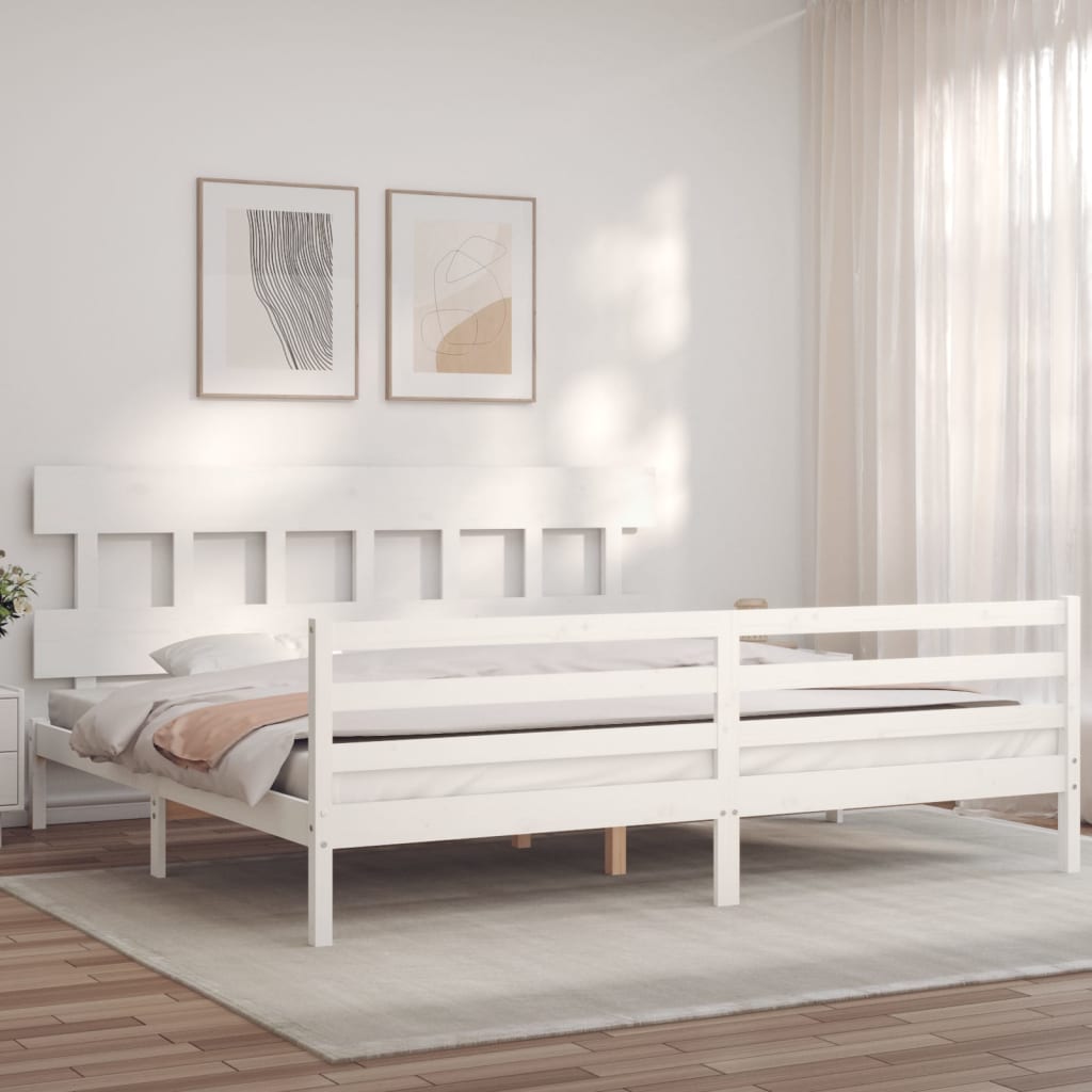 Sengeramme med hodegavl hvit 200x200 cm heltre