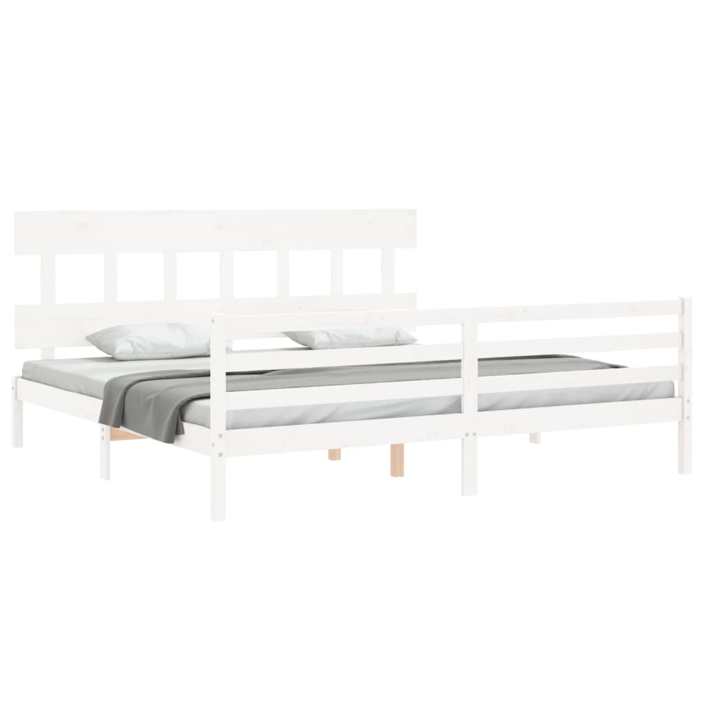Sengeramme med hodegavl hvit 200x200 cm heltre