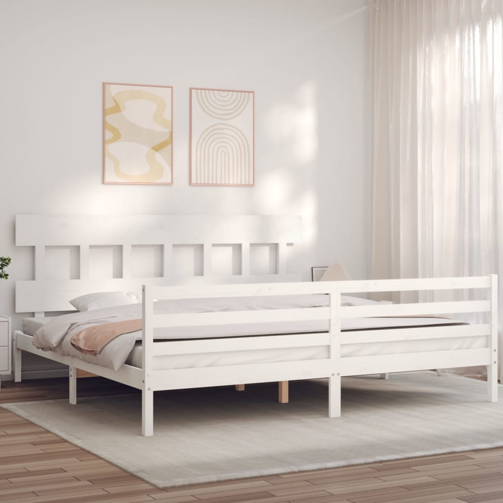 Sengeramme med hodegavl hvit 200x200 cm heltre