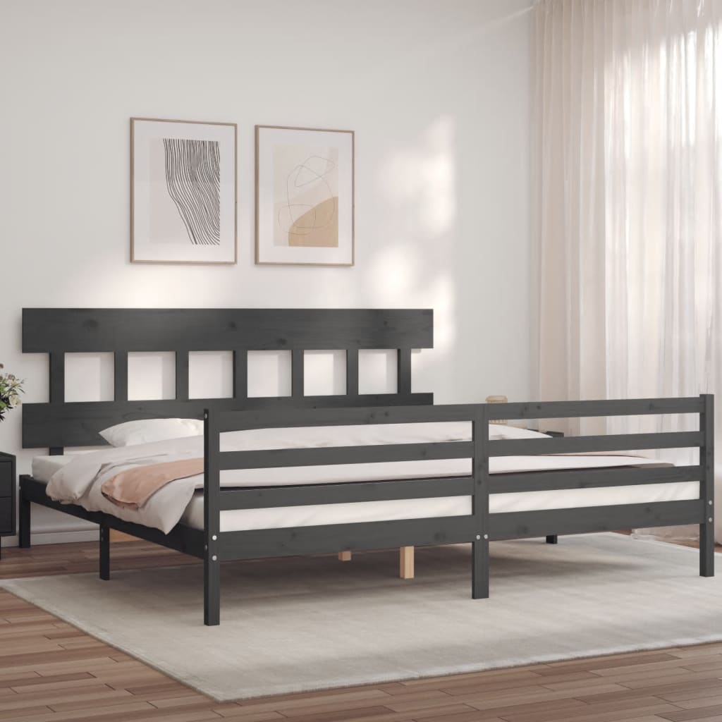 Sengeramme med hodegavl grå 200x200 cm heltre