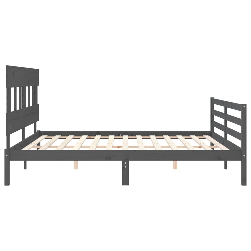 Sengeramme med hodegavl grå 200x200 cm heltre
