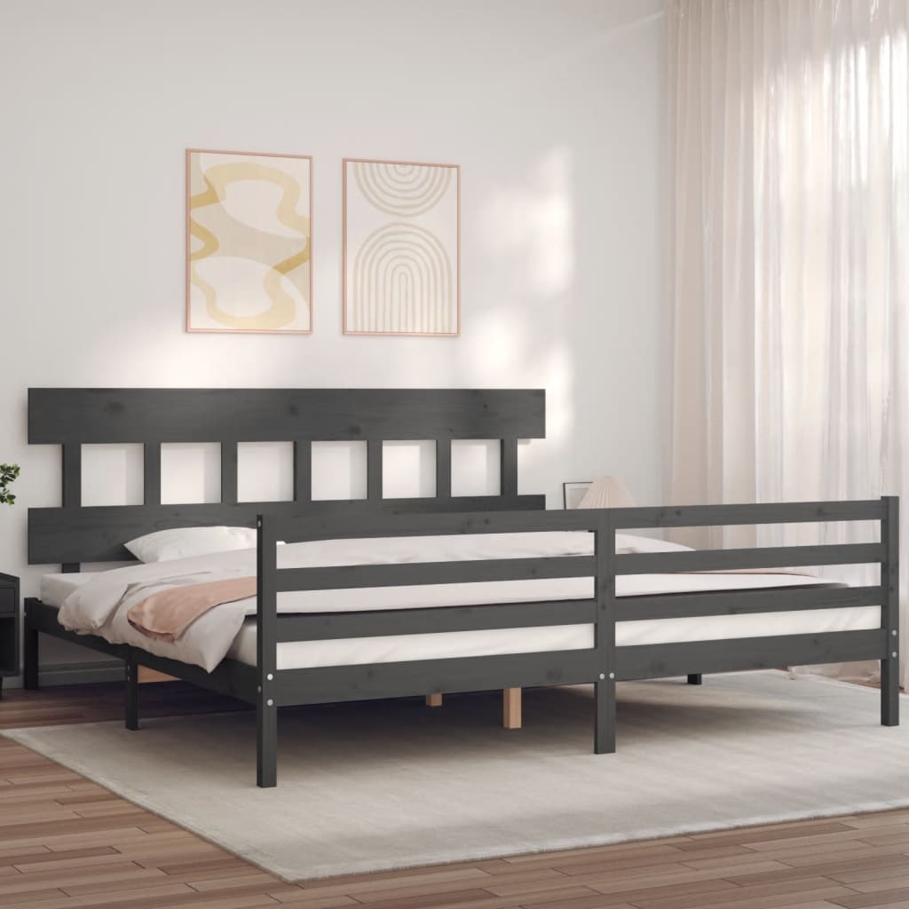 Sengeramme med hodegavl grå 200x200 cm heltre